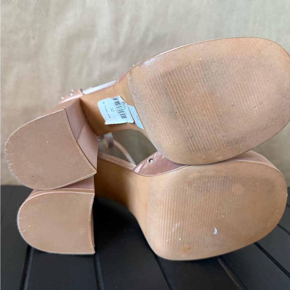 Silent D for Anthropologie Grace platform block heel in ballerina pink satin - Picture 8 of 8